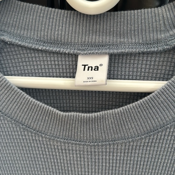 Tna from  Aritzia waffle knit long sleeved top in grey/ blue. Size xxs - Picture 2 of 3